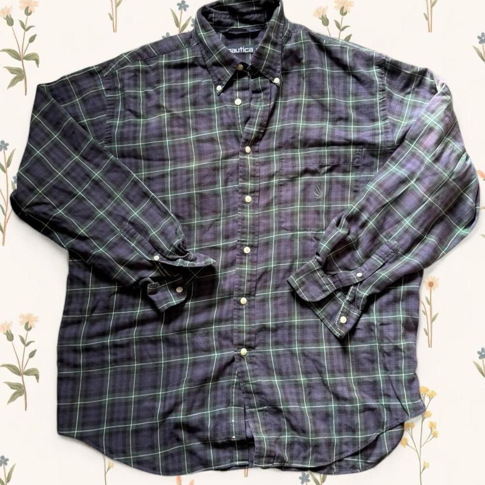 Vintage 90s Nautica Plaid Coastal Preppy Grunge Skater Shirt - Large